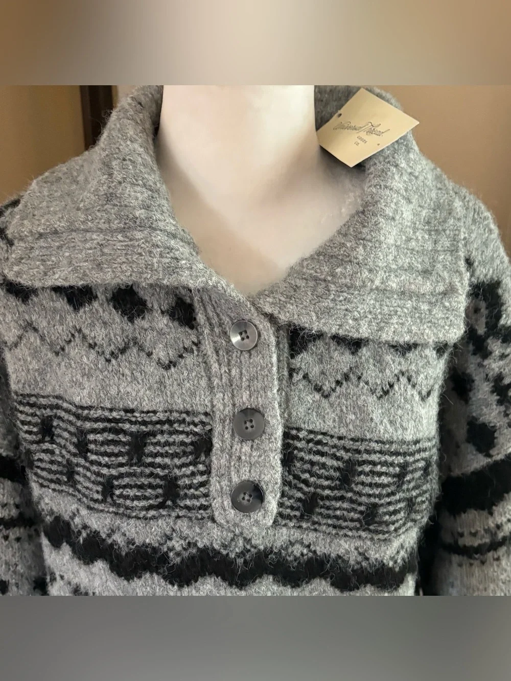 5/$30 Universal Thread Gray Fair Isle Button-Placket Turtleneck Sweater NWT XL